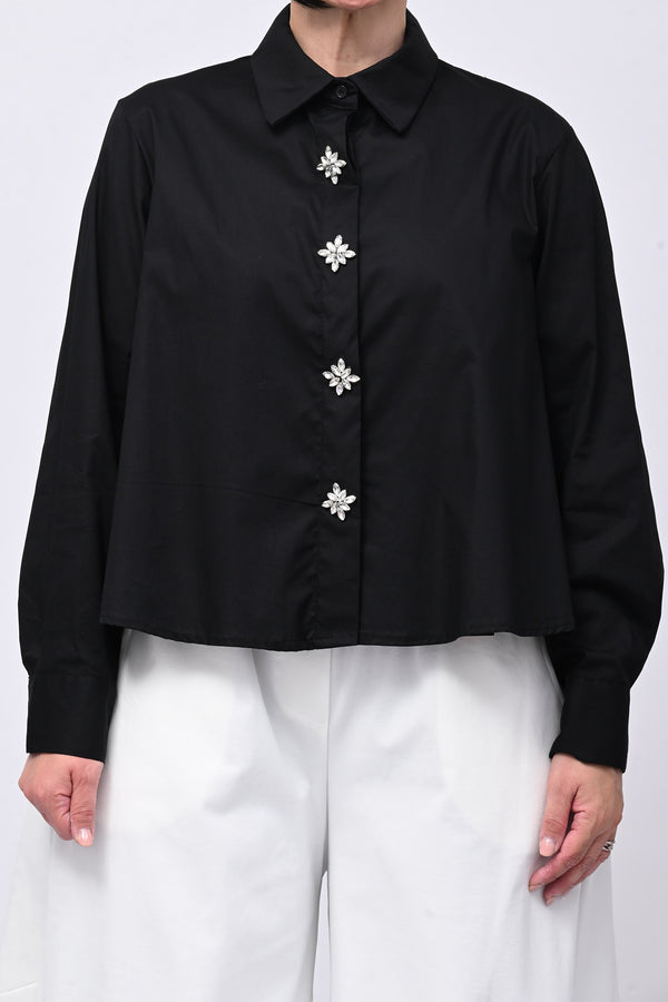 Camicia crop maxi strass - Nero