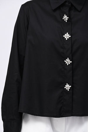 Camicia crop maxi strass - Nero