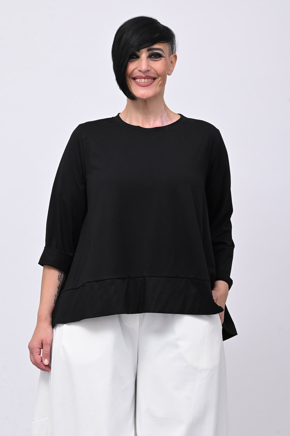 Maglia cotone bordo - Nero