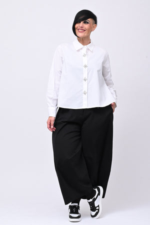 Camicia crop maxi strass - Bianco