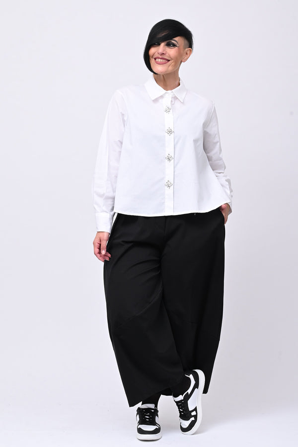 Camicia crop maxi strass - Bianco