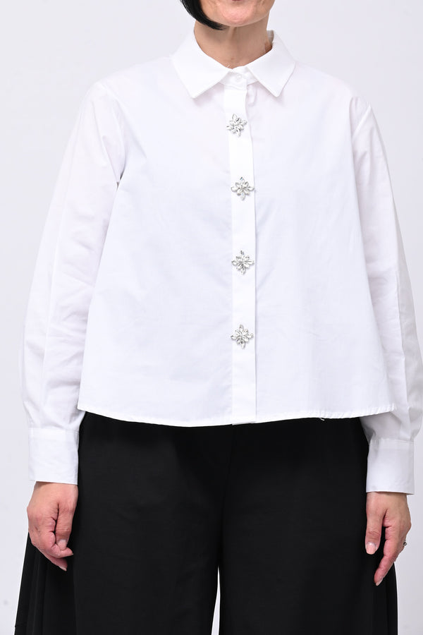 Camicia crop maxi strass - Bianco