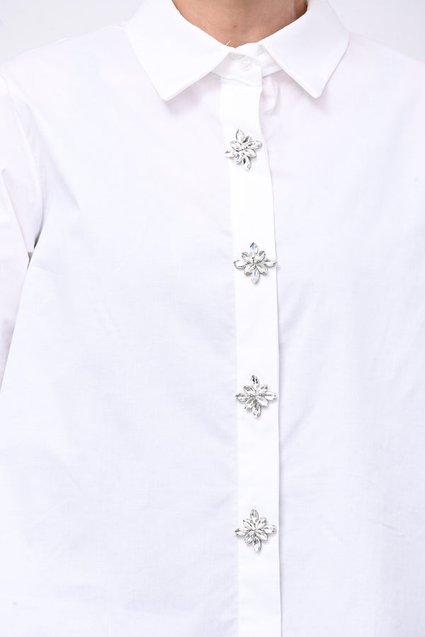 Camicia crop maxi strass - Bianco