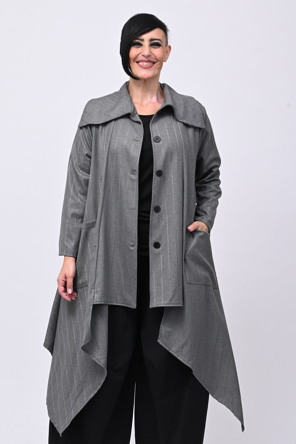 Cappottino gessato svasato - Grigio