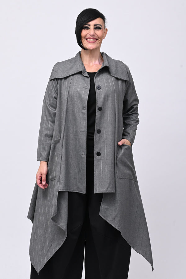 Cappottino gessato svasato - Grigio