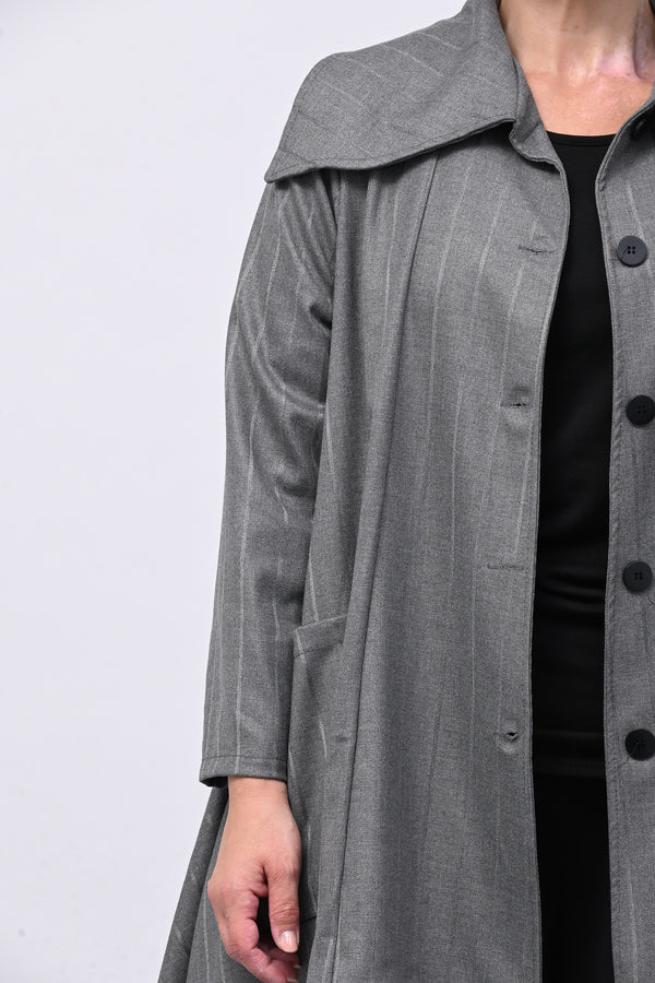 Cappottino gessato svasato - Grigio