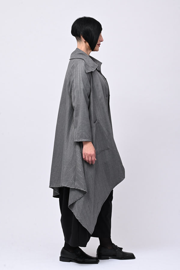 Cappottino gessato svasato - Grigio
