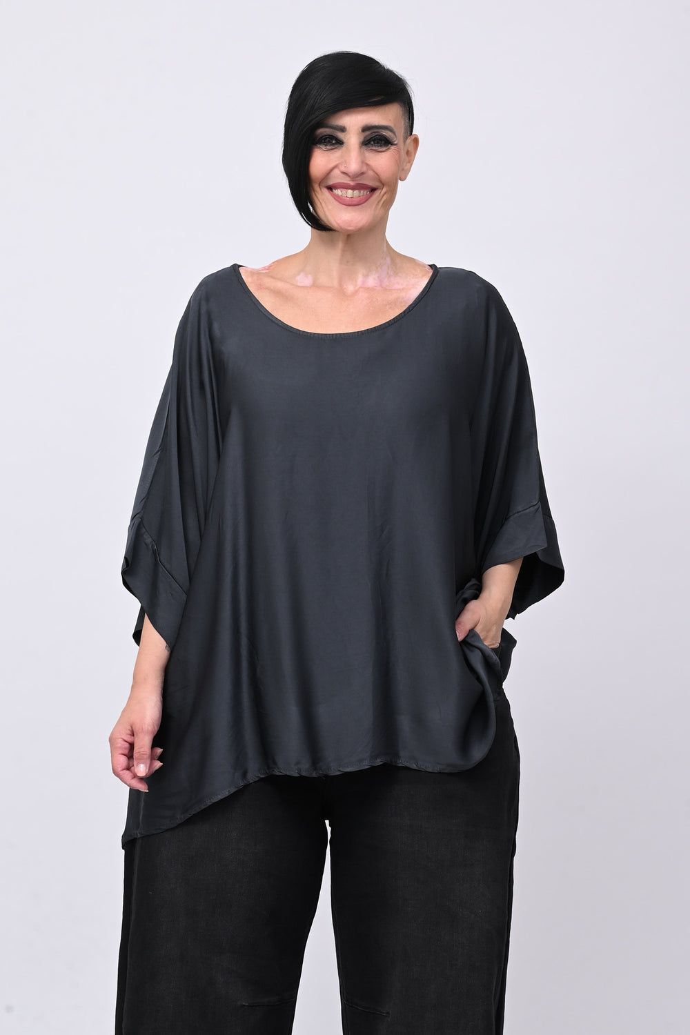Blusa over raso - Piombo