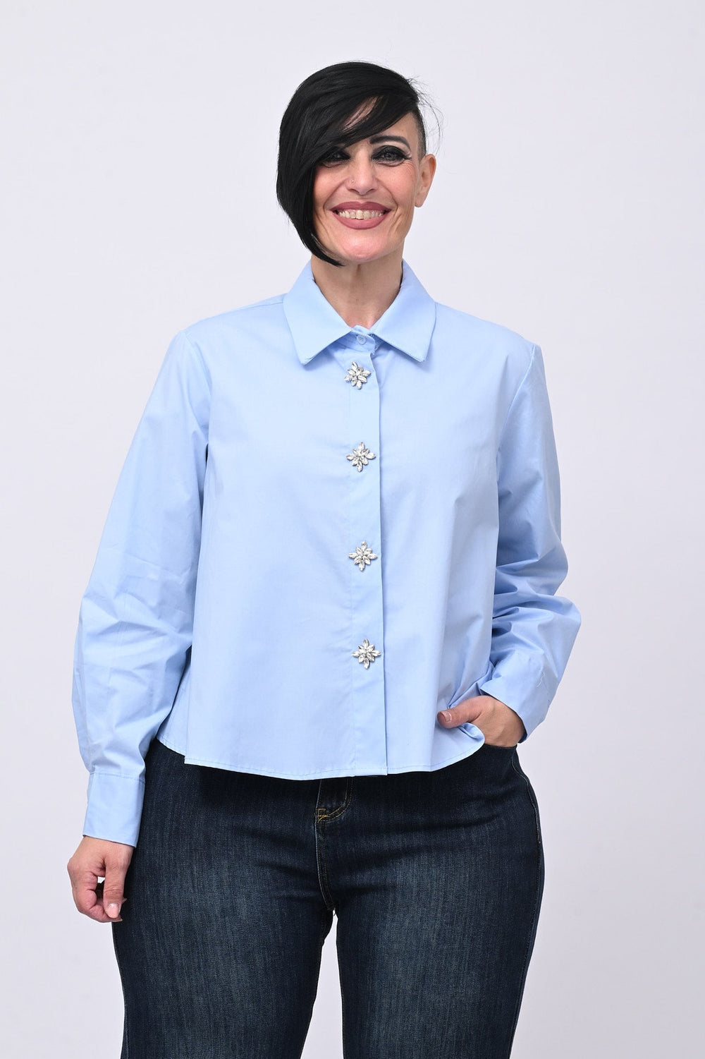 Camicia crop maxi strass - Oxford