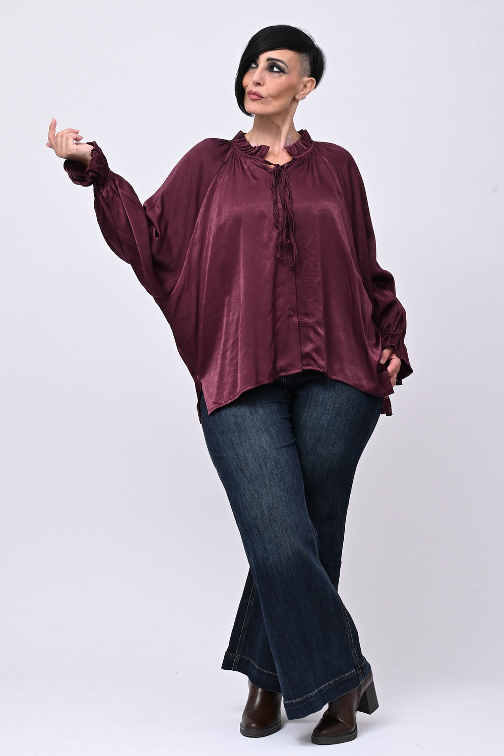 Blusa raso Pierrot - Melanzana