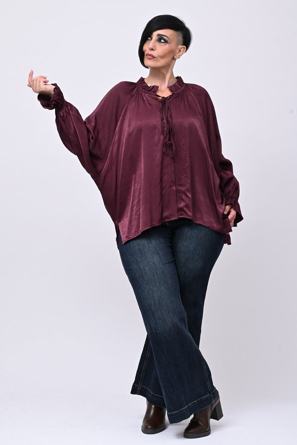 Blusa raso Pierrot - Melanzana