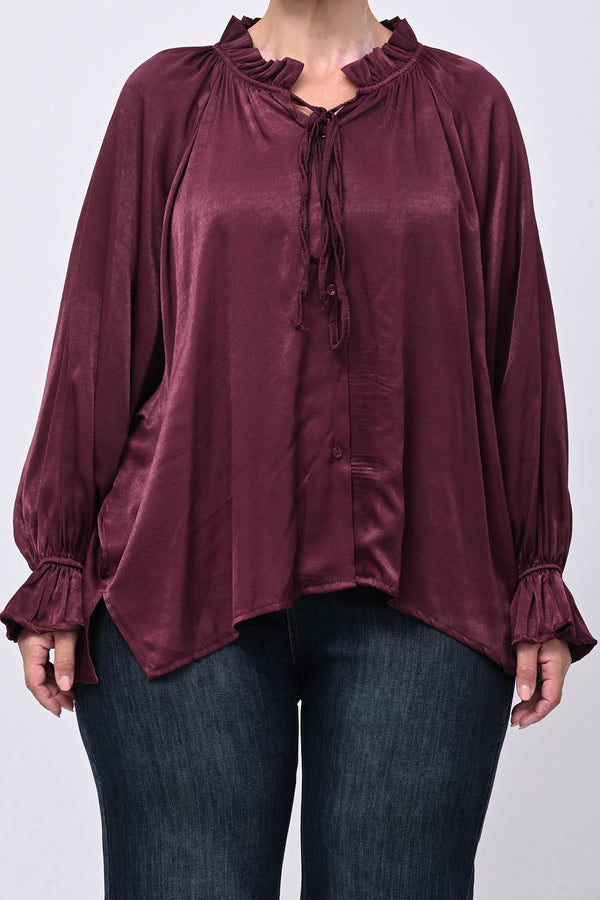 Blusa raso Pierrot - Melanzana