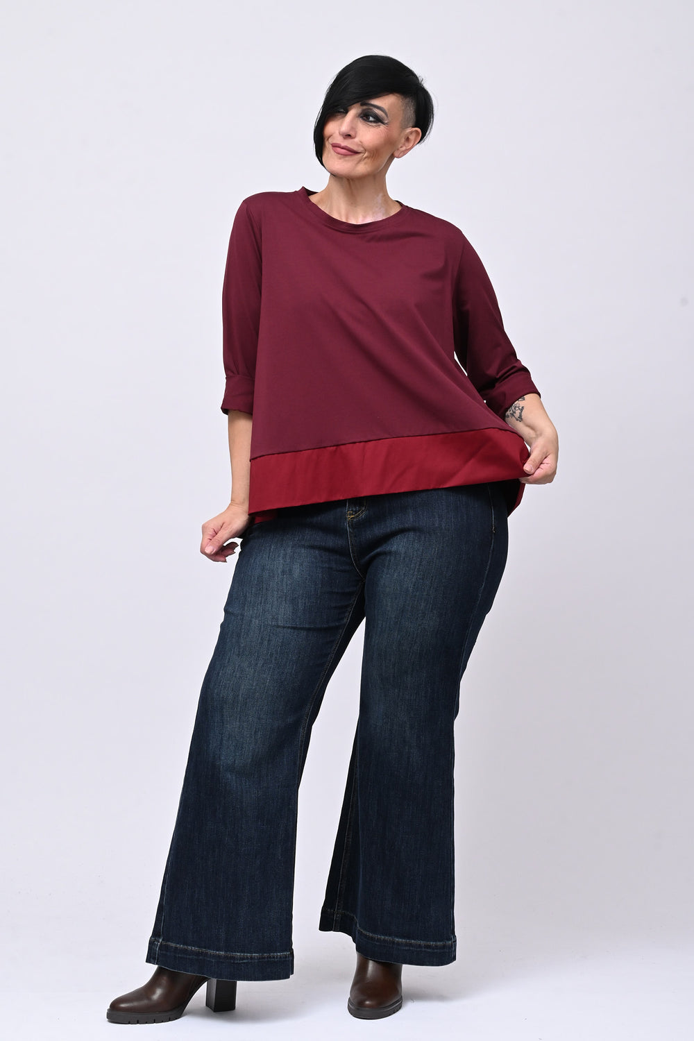 Maglia cotone bordo - Vino