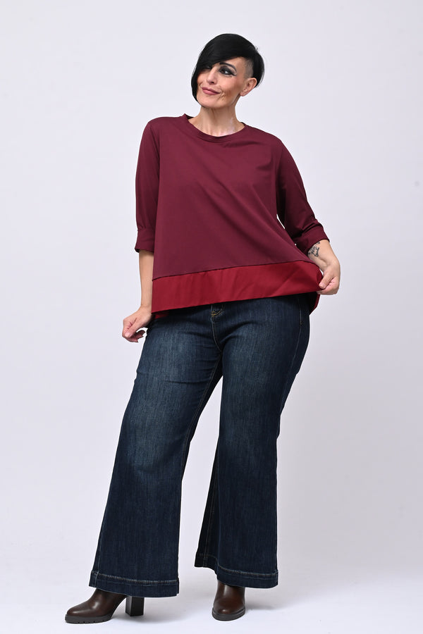 Maglia cotone bordo - Vino