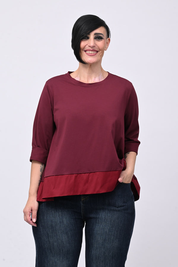 Maglia cotone bordo - Vino