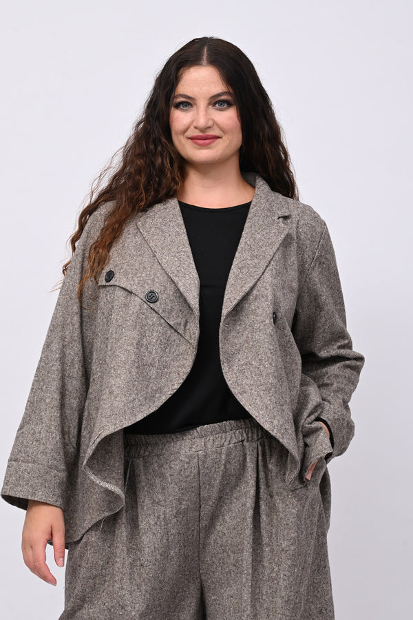 Giacca sale e pepe stondata - Moro