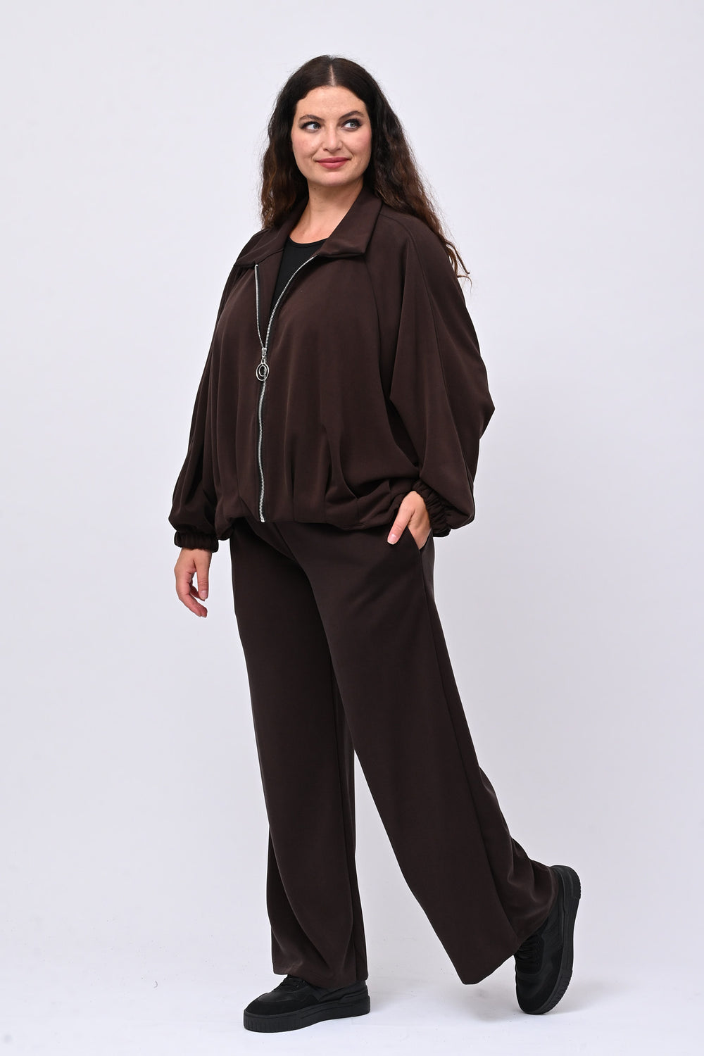 Tuta neoprene arricciata - Moro