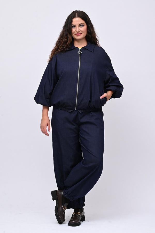 Giubbetto zip effetto jeans - Jeans scuro