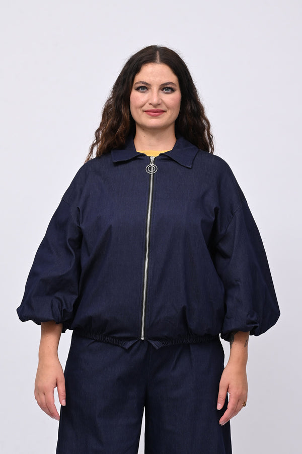 Giubbetto zip effetto jeans - Jeans scuro