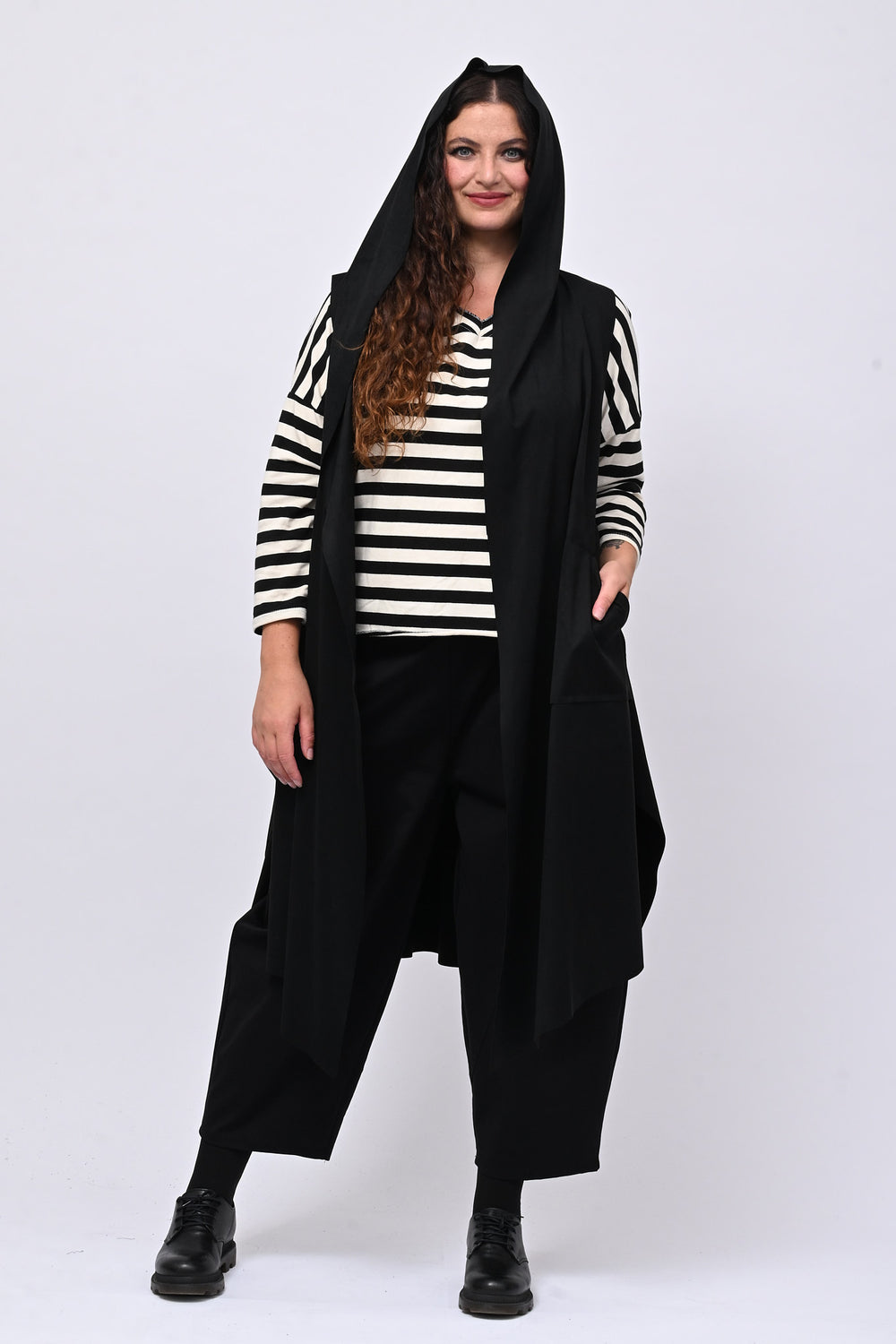 Gilet suede cappuccio - Nero