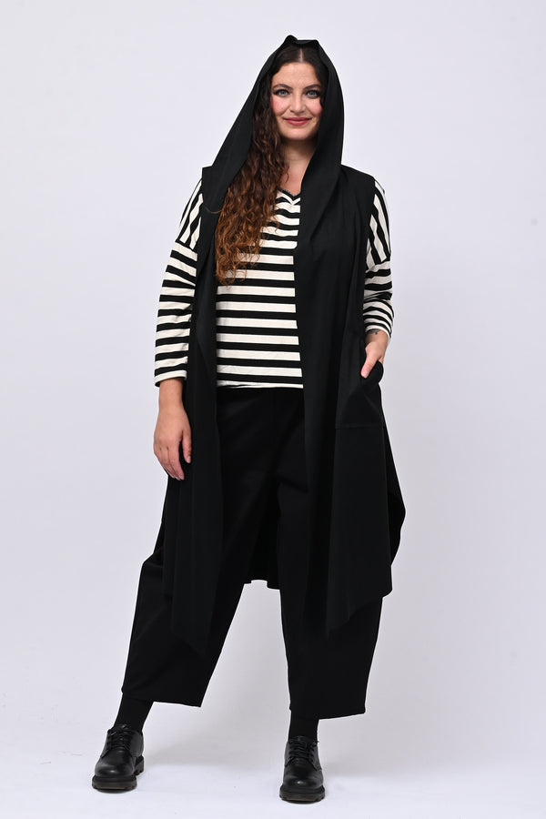 Gilet suede cappuccio - Nero