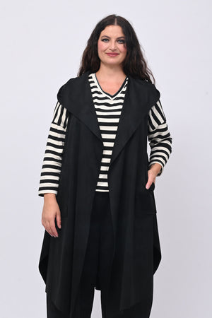 Gilet suede cappuccio - Nero