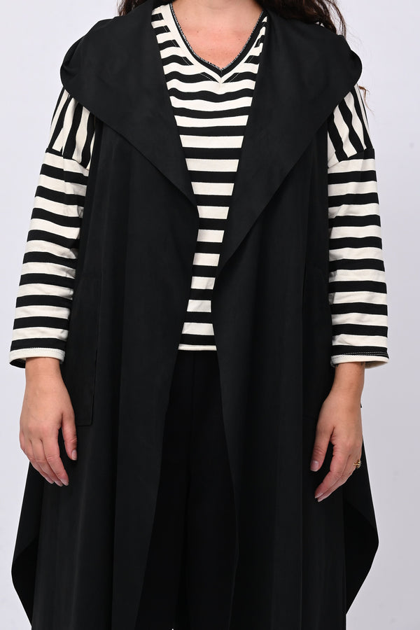 Gilet suede cappuccio - Nero