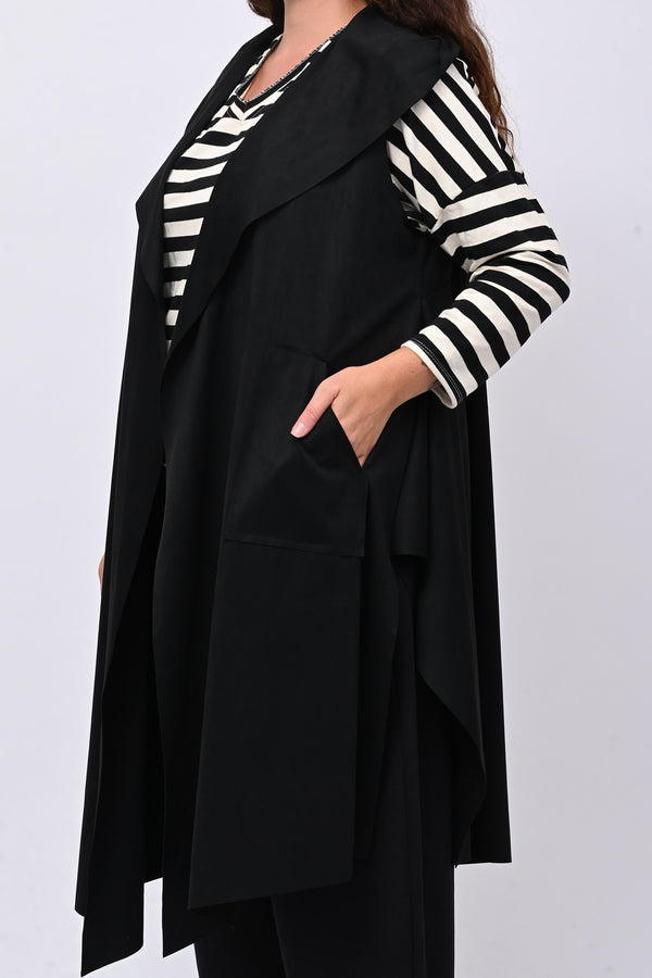 Gilet suede cappuccio - Nero