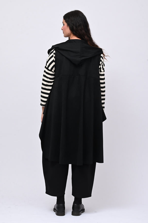 Gilet suede cappuccio - Nero