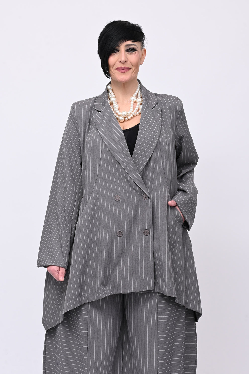 Completo over gessato doppio petto - Grigio