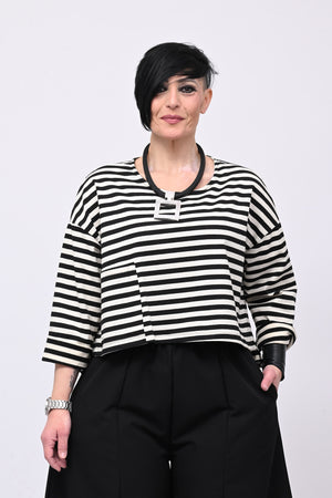 Felpa crop righe - Nero