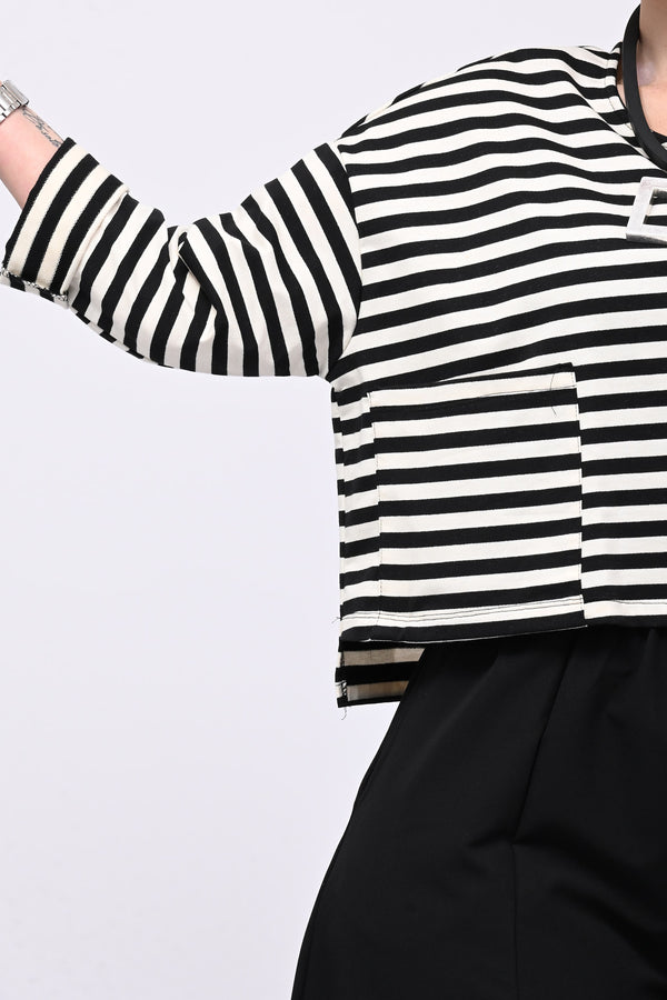 Felpa crop righe - Nero