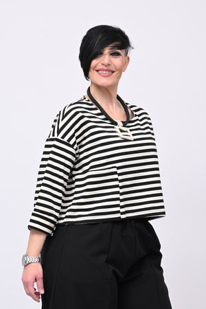 Felpa crop righe - Nero