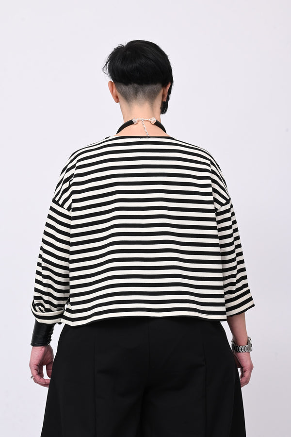 Felpa crop righe - Nero