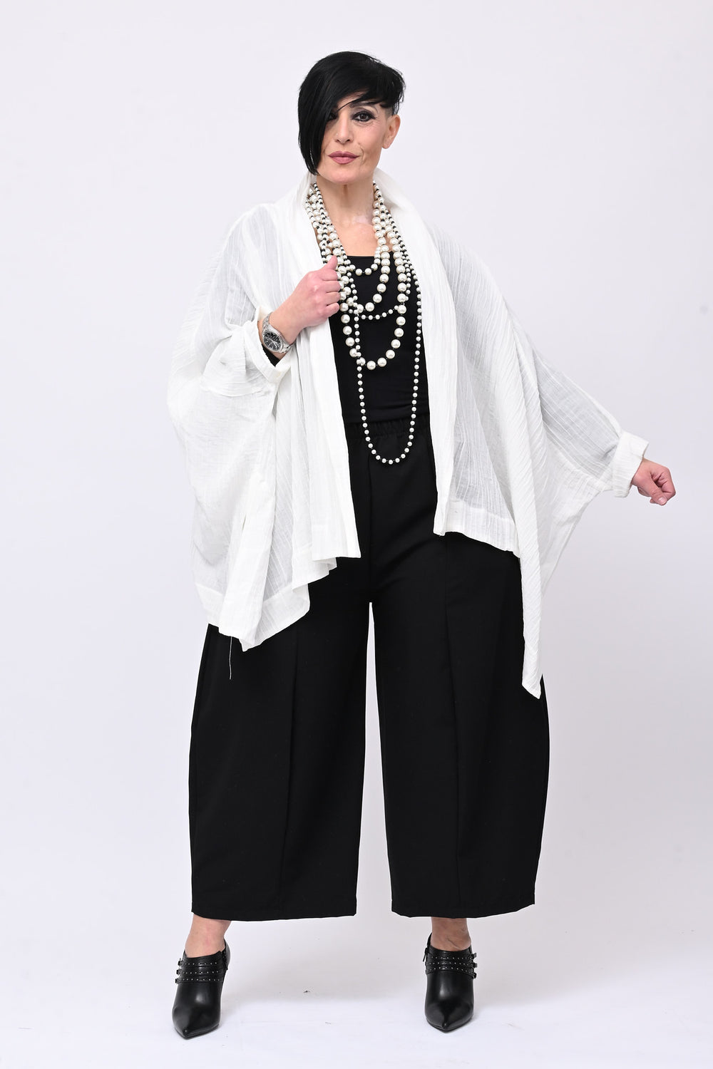 Maxi giacca gessata - Bianco