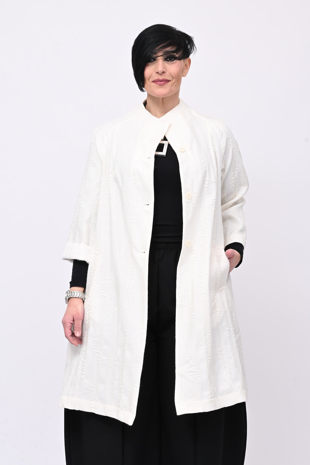 Cappotto senza collo elaborato - Burro