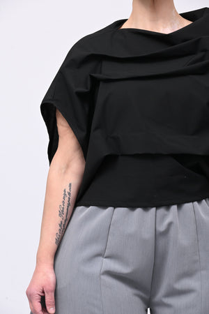 Blusa pieghe in twill - Nero