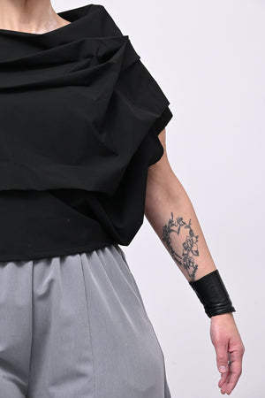Blusa pieghe in twill - Nero