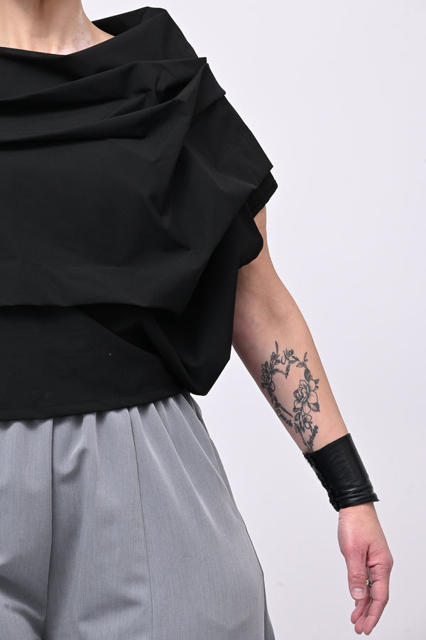 Blusa pieghe in twill - Nero