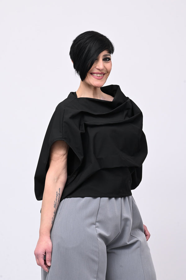 Blusa pieghe in twill - Nero