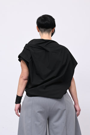 Blusa pieghe in twill - Nero