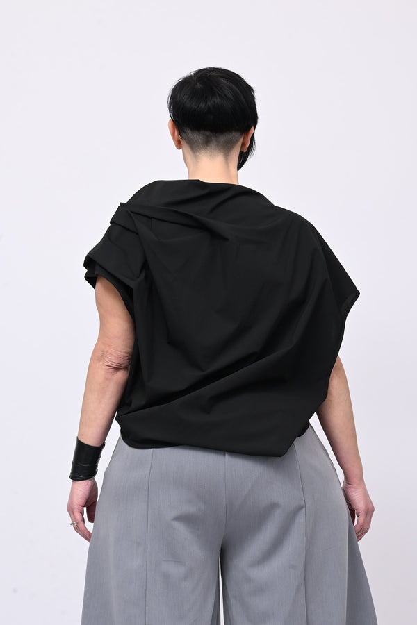 Blusa pieghe in twill - Nero