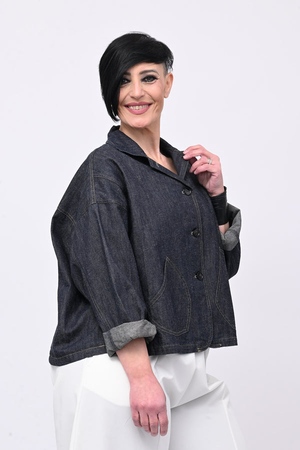 Giacca jeans crop - Jeans scuro