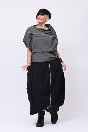 Blusa pieghe in twill - Grigio