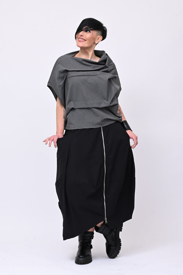 Blusa pieghe in twill - Grigio