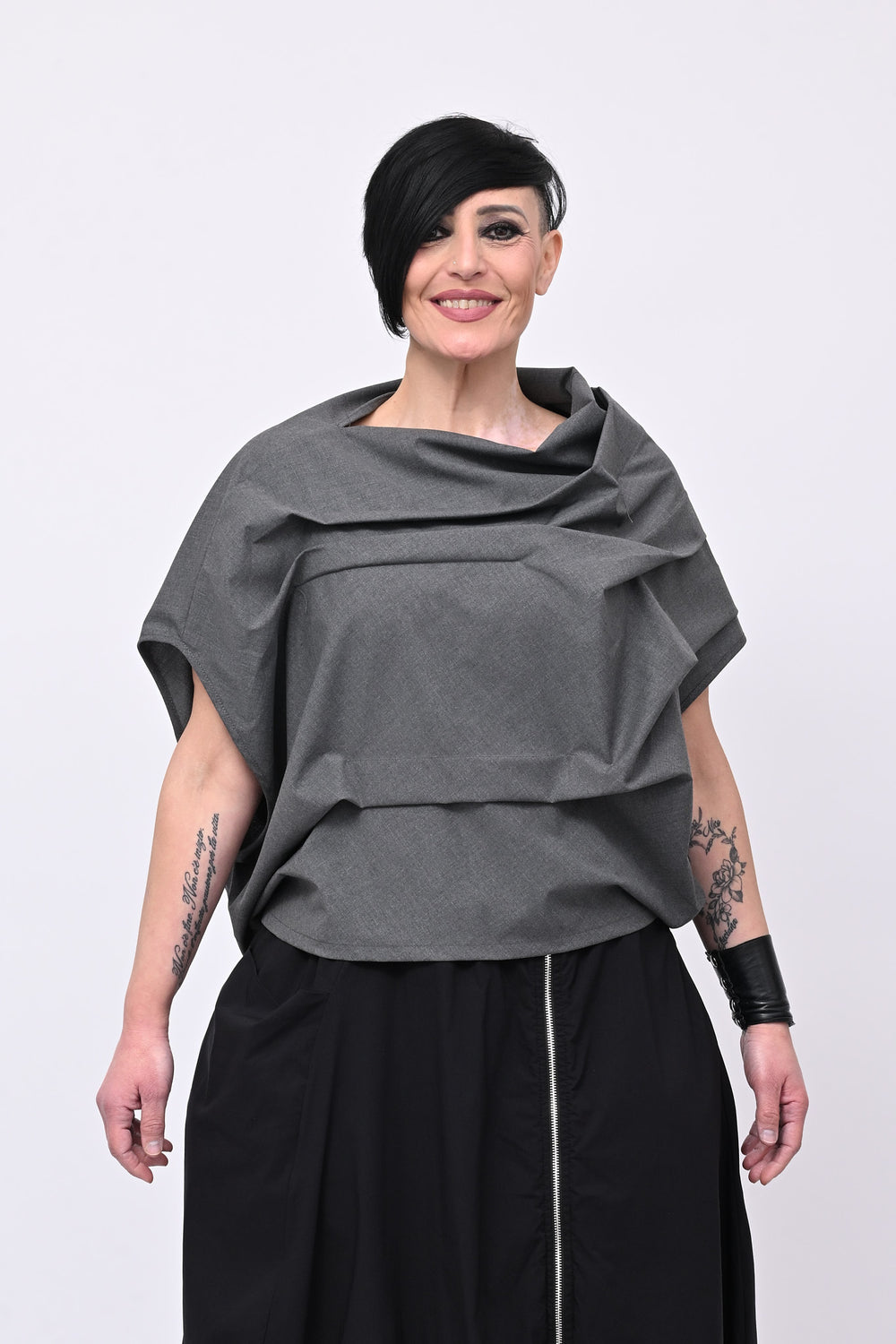 Blusa pieghe in twill - Grigio