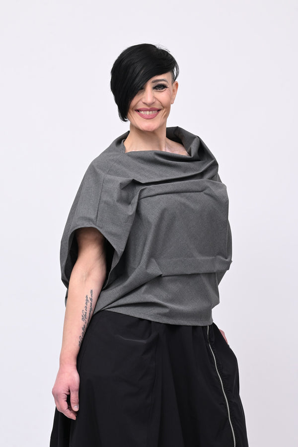 Blusa pieghe in twill - Grigio
