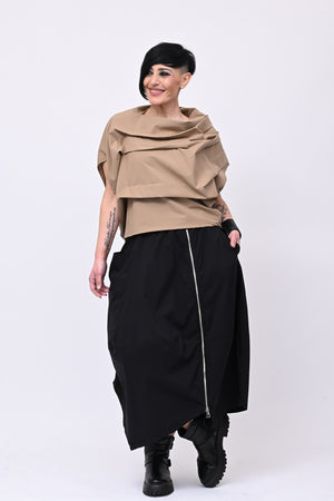 Blusa pieghe in twill - Biscotto