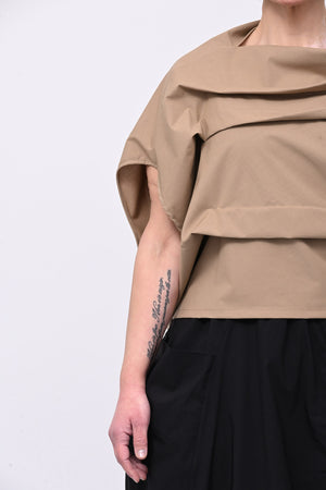 Blusa pieghe in twill - Biscotto