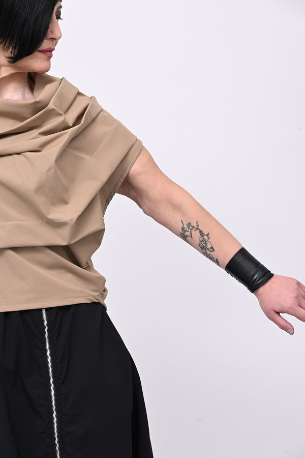 Blusa pieghe in twill - Biscotto
